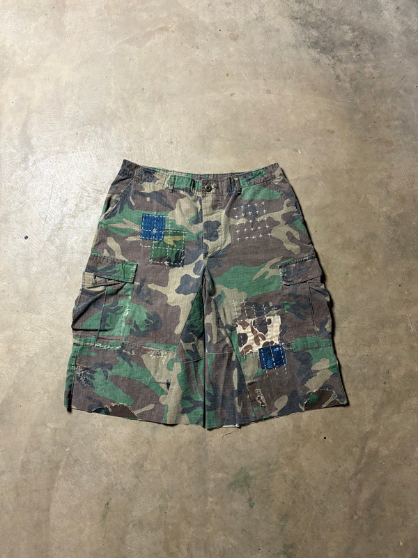Vintage Sashiko-Repaired Military Camo Short -34