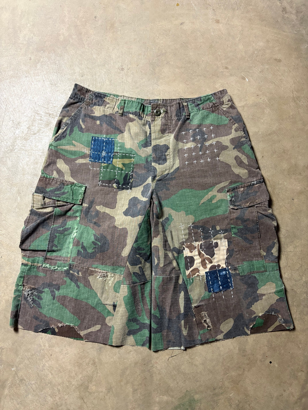 Vintage Sashiko-Repaired Military Camo Short -34