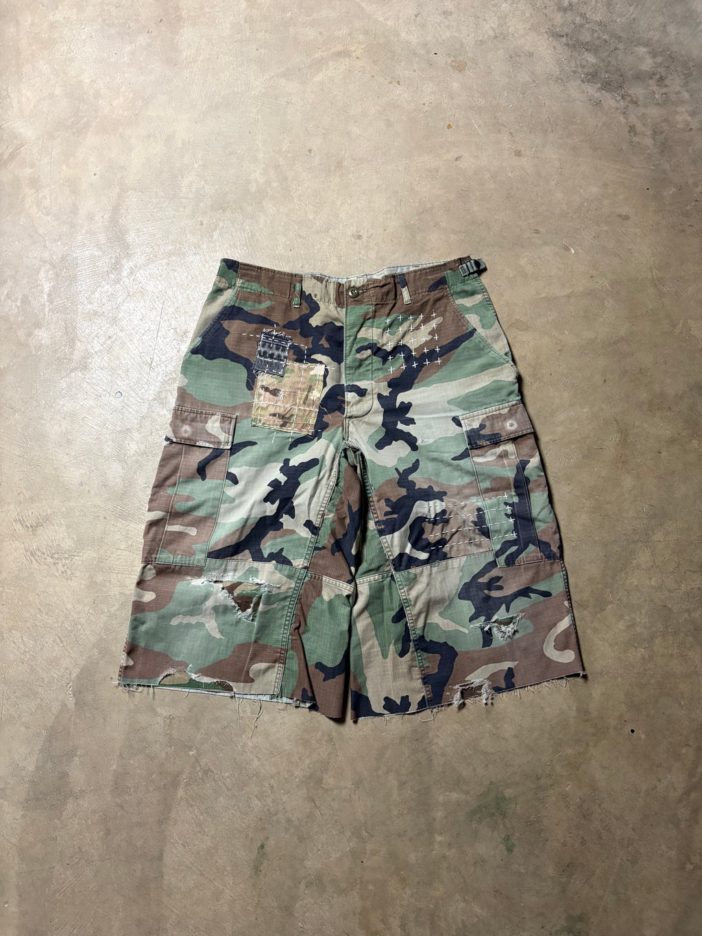 Vintage Faded Sashiko-Repaired Military Camo Short -32
