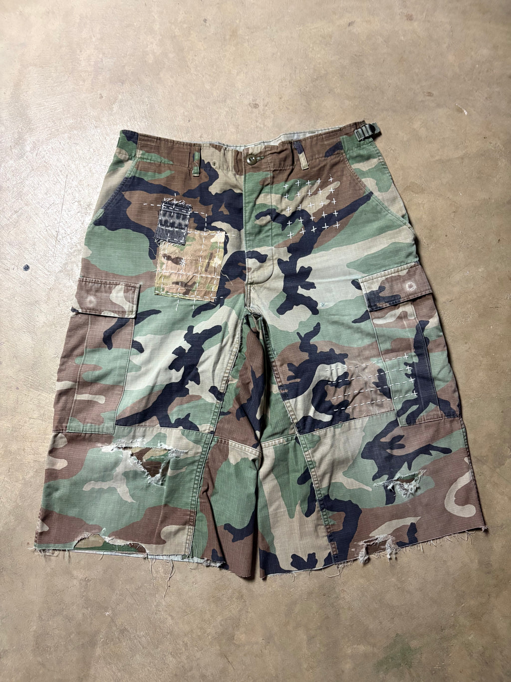 Vintage Faded Sashiko-Repaired Military Camo Short -32