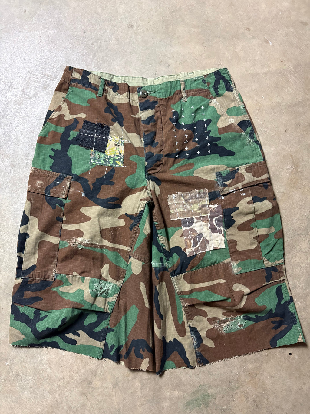 Vintage Sashiko-Repaired Military Camo Short - 32