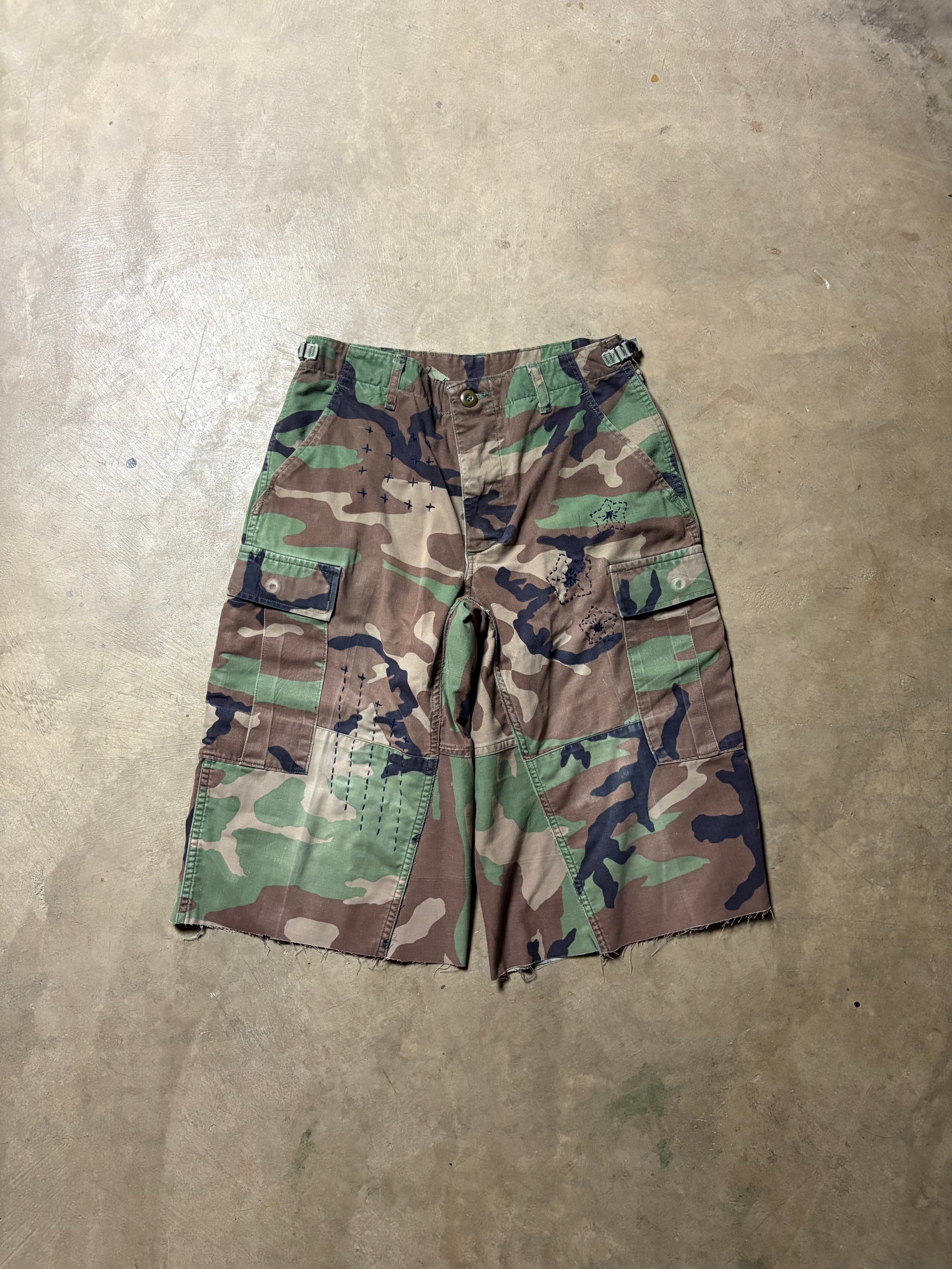 Vintage Sashiko-Repaired Floral Military Camo Short - 28