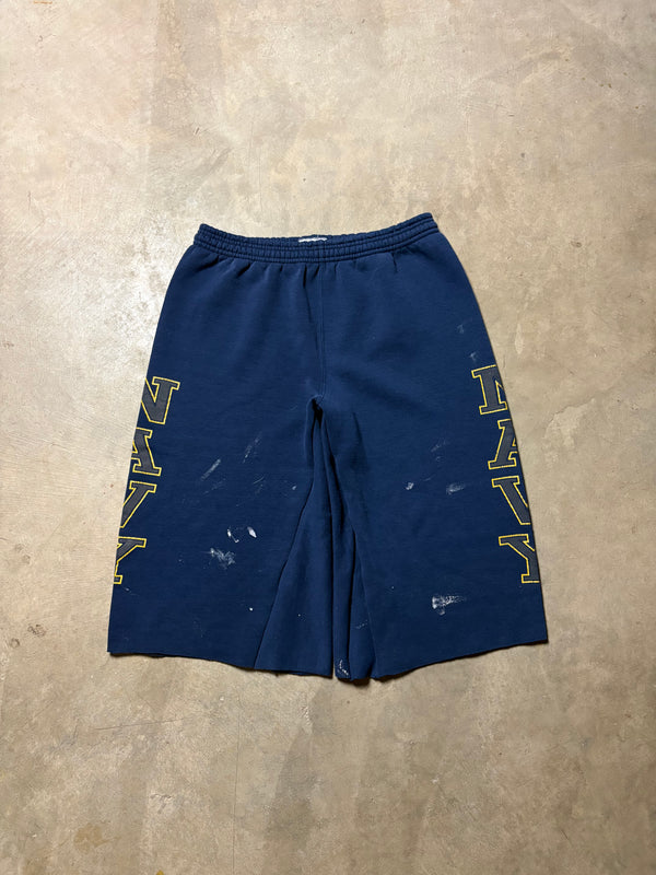 Vintage Navy 3/4 Paint Splattered  Baggy Sweatshort - M