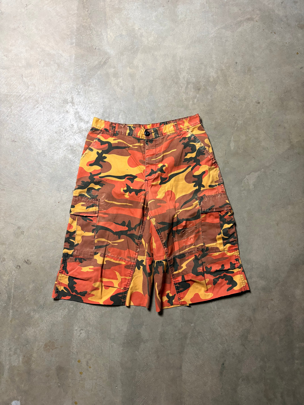Vintage Orange Dustressed Military Camo 3/4 Short - 30