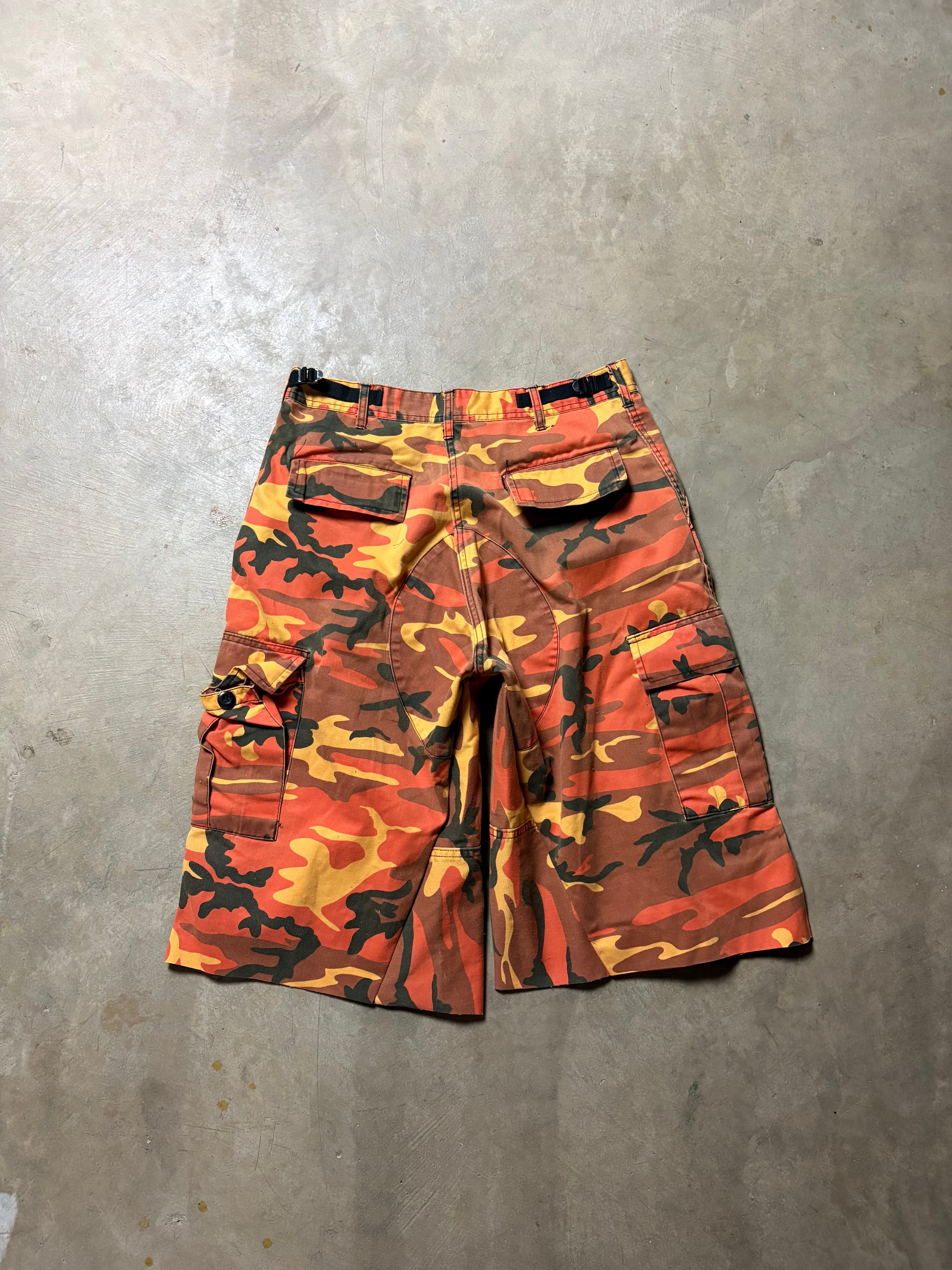 Vintage Orange Dustressed Military Camo 3/4 Short - 30