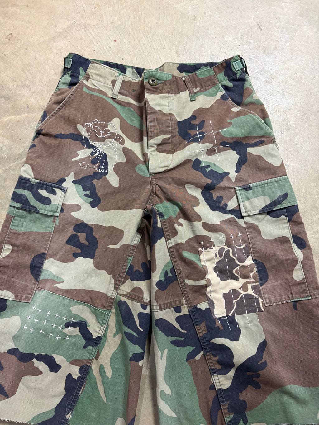 Vintage Faded Cat Sashiko-Repaired Military Camo Short - 30