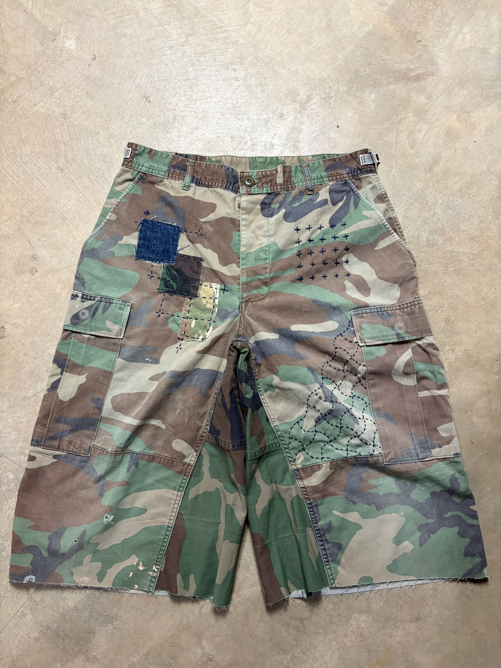 Vintage Faded Sashiko-Repaired Military Camo Short - 32