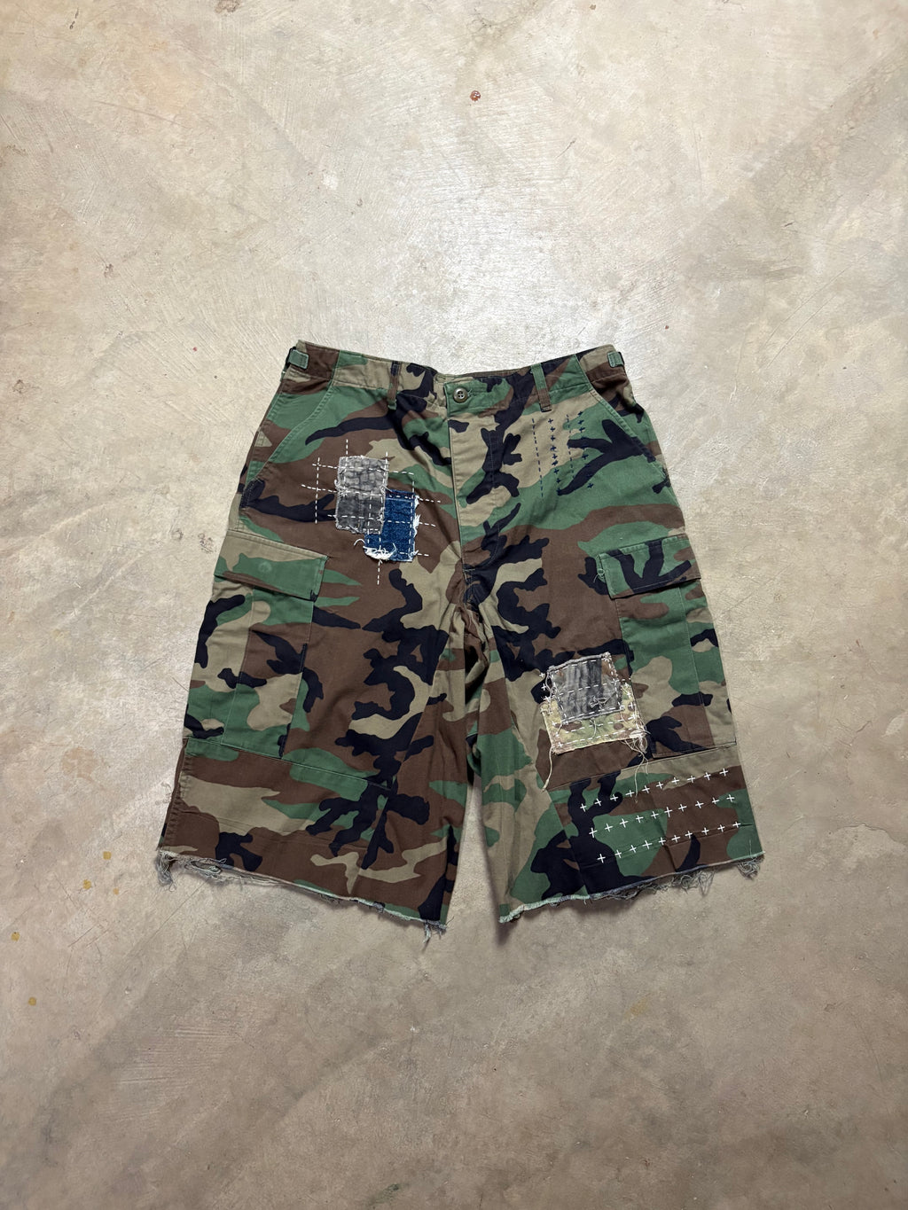 Vintage Distressed Sashiko-Repaired Military Camo Short - 32
