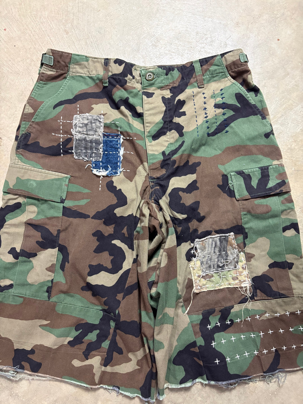 Vintage Distressed Sashiko-Repaired Military Camo Short - 32