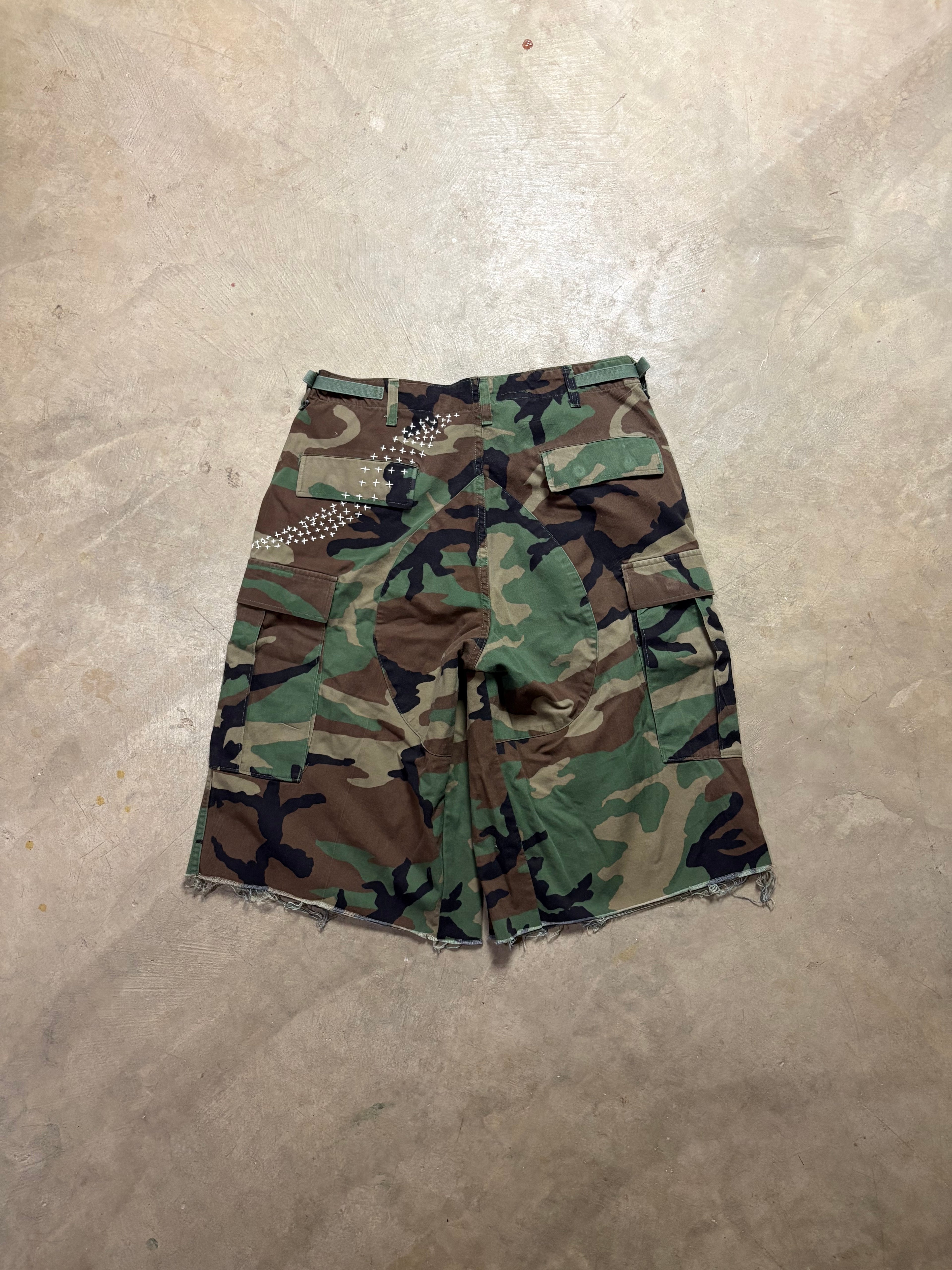 Vintage Distressed Sashiko-Repaired Military Camo Short - 32