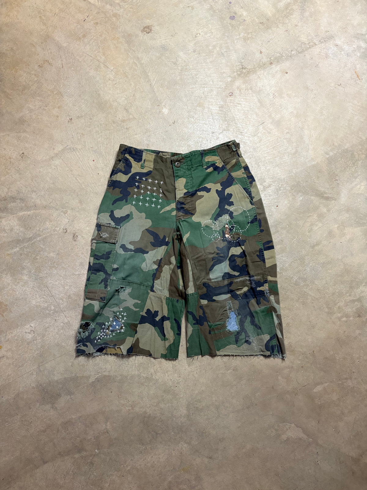 Vintage Distressed Sashiko-Repaired Military Camo Short - 30