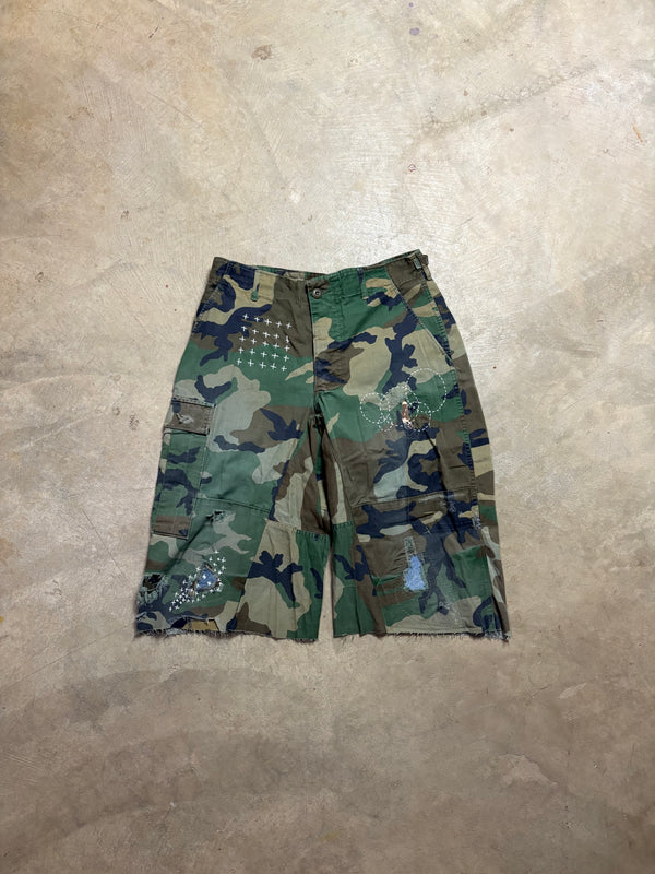 Vintage Distressed Sashiko-Repaired Military Camo Short - 30