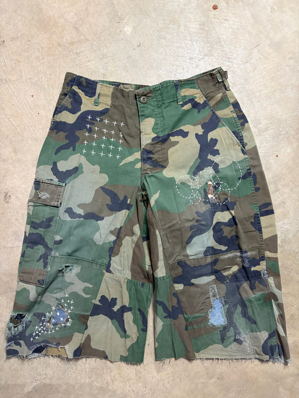 Vintage Distressed Sashiko-Repaired Military Camo Short - 30