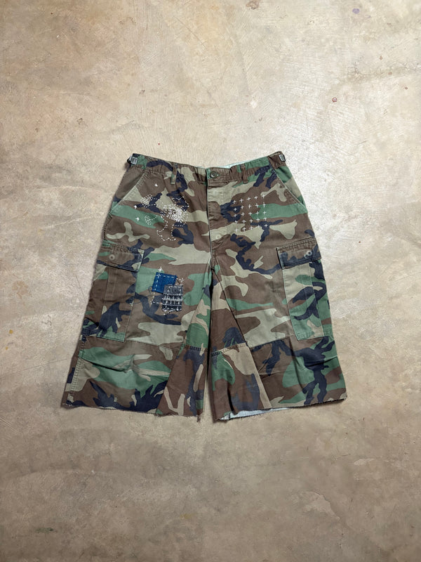 Vintage Sashiko-Repaired Lantern Military Camo Short - 32
