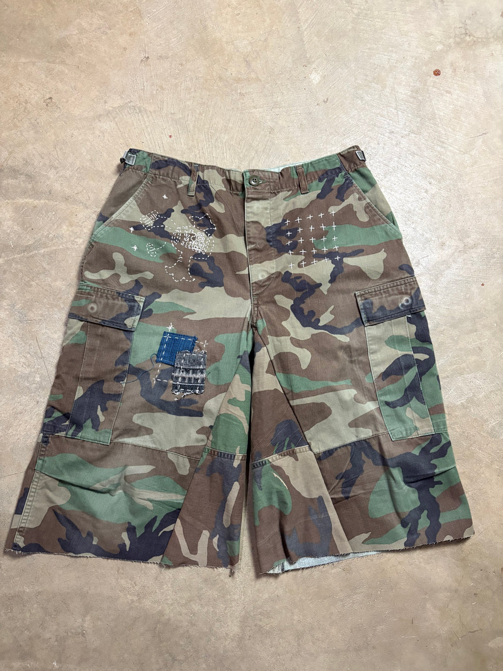 Vintage Sashiko-Repaired Lantern Military Camo Short - 32